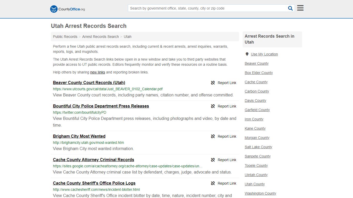 Arrest Records Search - Utah (Arrests & Mugshots) - County Office
